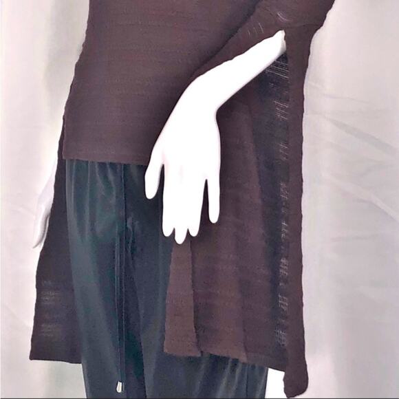 LA Made xRevolve Brown Semi-sheer Stripe Bat-wing Knit Mock Neck Sweater SzS - Picture 11 of 16